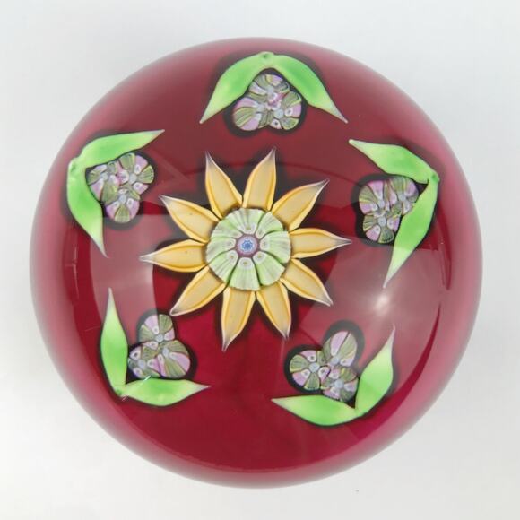 Perthshire 1980F Miniature Flower Central Lampwork Sunflower Nosegay Paperweight